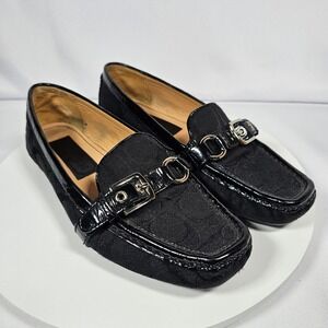 COACH Stacie Black Jacquard Signature Loafer Flats Buckle‎ Size 6.5M